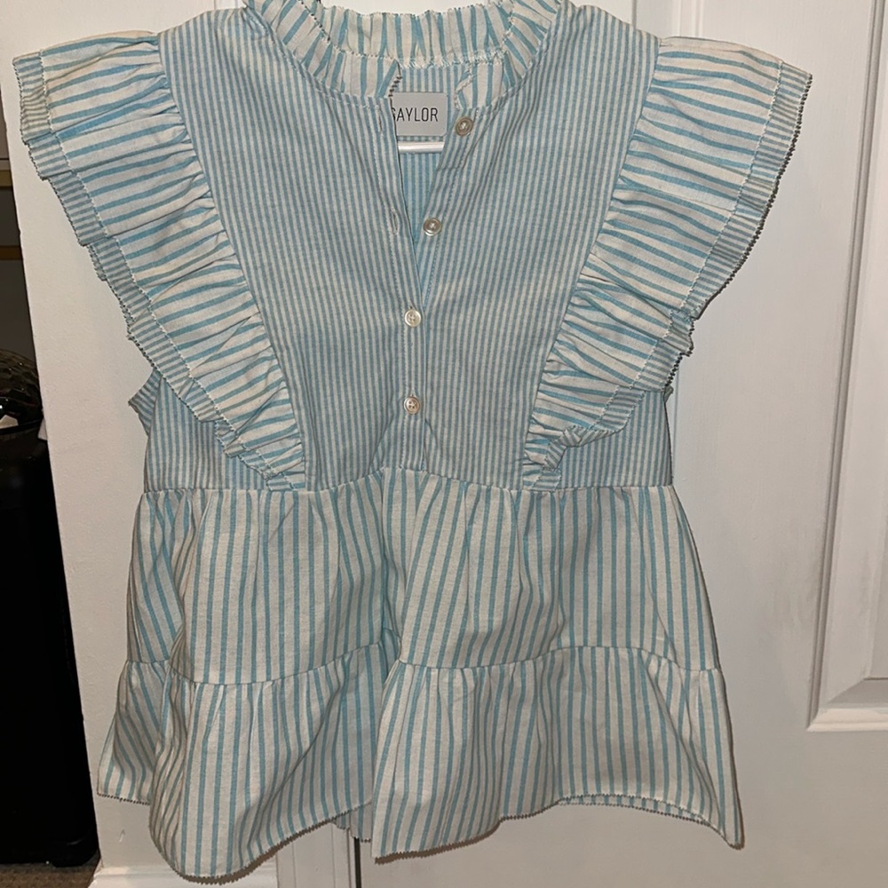 Saylor Stripe-Print Ruffle Babydoll Top